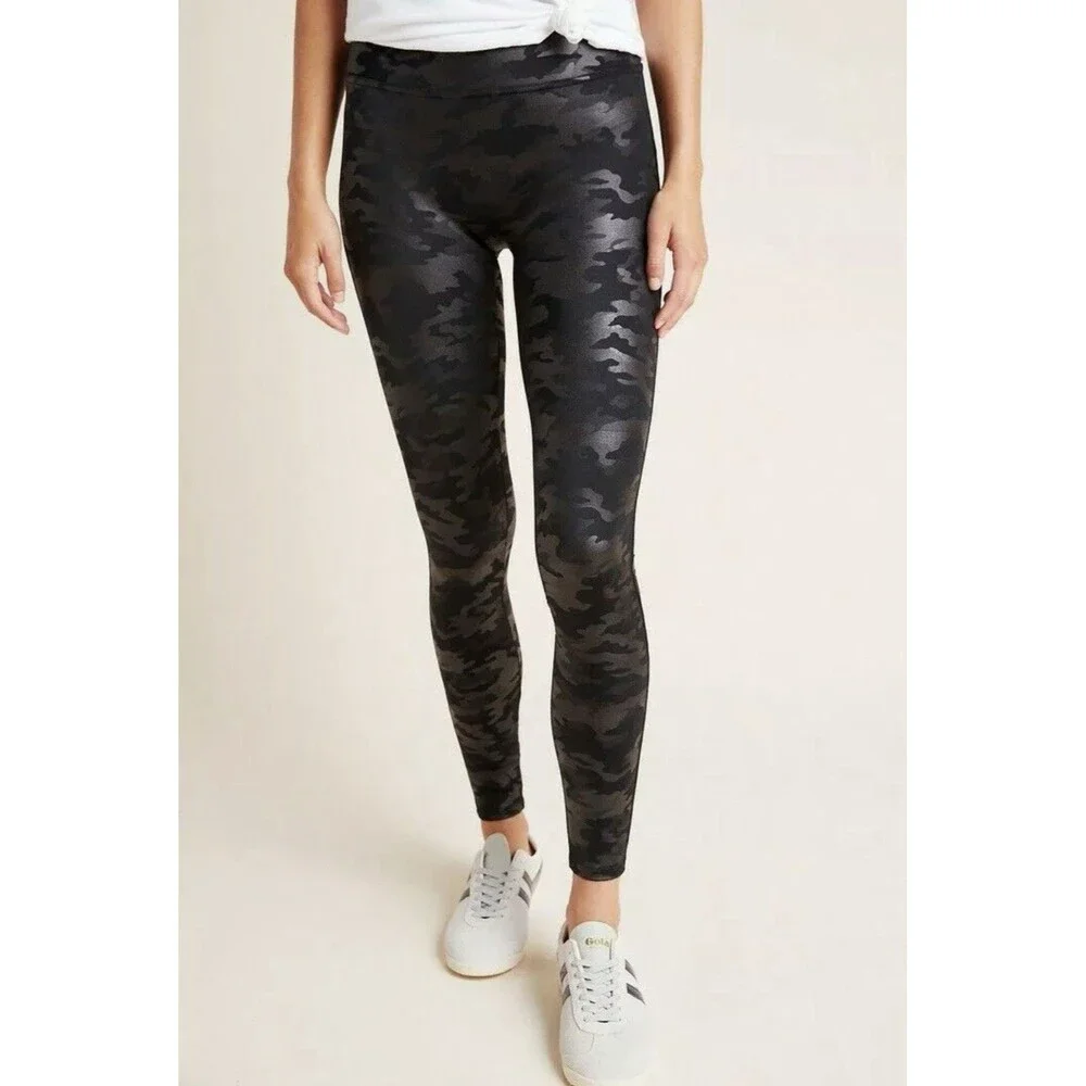 Spanx Anthropologie Slim Camo Faux Leather 20185R Leggings Pants Size PS Black